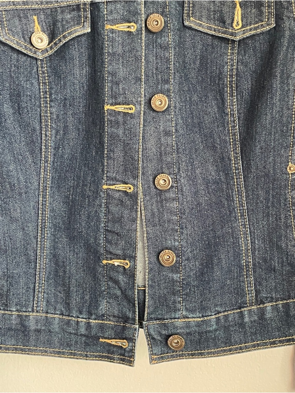 Vintage Y2K Dark Wash Denim Jean Jacket Medium Classic Indie Model Off Duty 90s - Picture 10 of 16